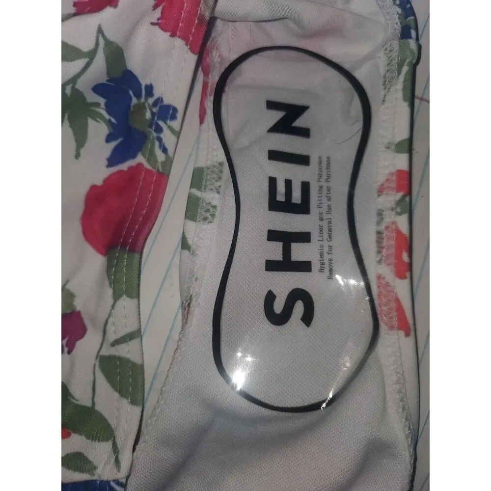 Shein White With Blue And Pink Floral Bikini 2 Piece Swimsuit Size S.